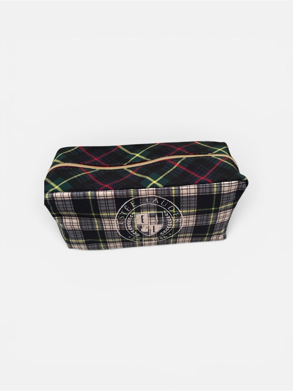 Estee Lauder Plaid Cosmetic Case in Black, Green, Red & Yellow